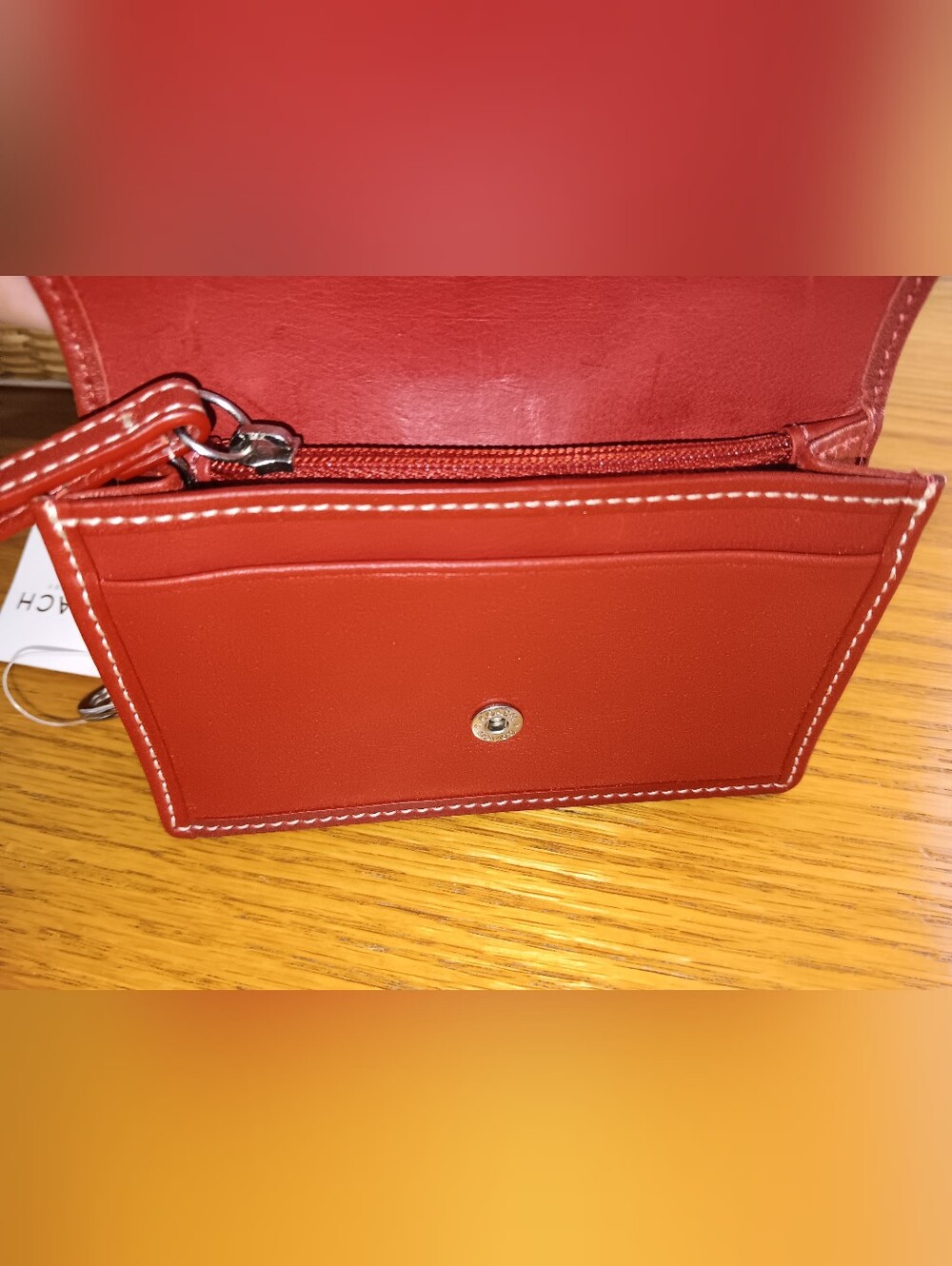 Coach Cherry Red Leather Bifold Card Wallet Zip Coin Section. New. 99. Retail - Picture 6 of 9